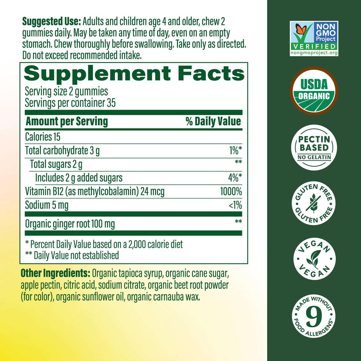 Ginger B12 Supplement Facts
