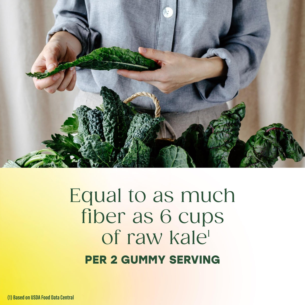 Equal to as much fiber as 6 cups of raw rale per 2 gummy serving.