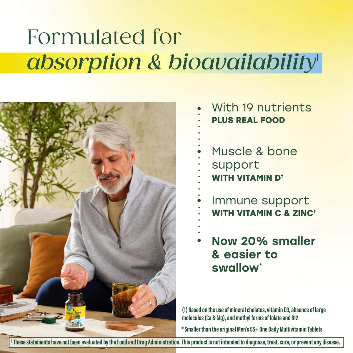 Men's 55+ One Daily is formulated for absorption and bioavailability