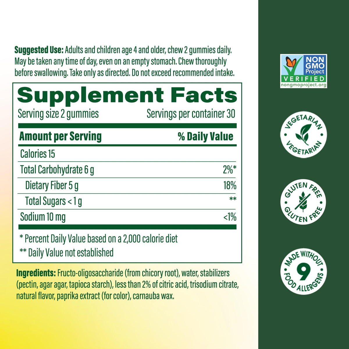 Prebiotic Fiber Gummies Supplement Facts