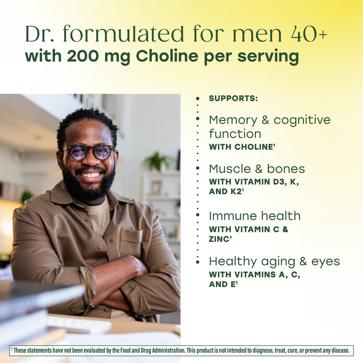 Dr. formulated for men 40+ with 200mg Choline per serving
